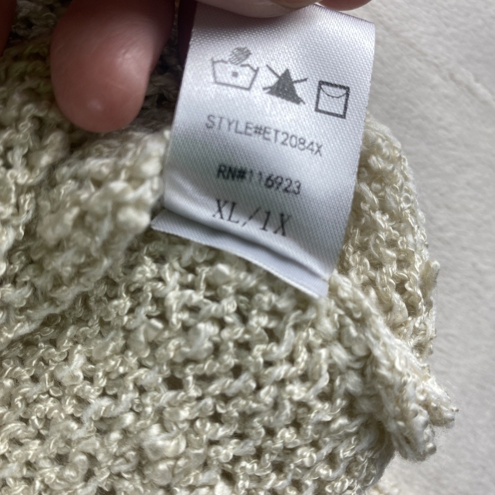 Easel Knit Oversized Cream Sweater Kangaroo Pocket Sz XL/1X Comfort 3/4 Sleeve - Picture 7 of 10